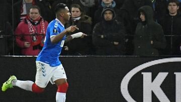 Soccer Football - Europa League - Group G - Feyenoord v Rangers - Feyenoord Stadium, Rotterdam, Netherlands - November 28, 2019  Rangers&#039; Alfredo Morelos celebrates scoring their first goal   REUTERS/Piroschka Van De Wouw