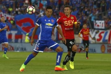 Futbol, Universidad de Chile vs Union EspaÃ±ola
SÃ©ptima fecha, campeonato de Clausura 2016/17
El jugador de Union EspaÃ±ola  Felipe Seymour izquierda derecha centro, disputa el balon con Christian Vilches Universidad de Chile vs Union EspaÃ±ola durante el partido de primera division disputado en el estadio Nacional de Santiago, Chile.
19/03/2017
Karin Pozo/Photosport
*************

Football, Universidad de Chile vs Union EspaÃ±ola
7th date, Clousure Championship 2016/17
Union EspaÃ±ola's player Felipe Seymou eft right center, battles for the ball against Christian Vilches of Universidad de Chile, Union EspaÃ±ola during the first division football match at the Nacional stadium in Santiago, Chile.
19/03/2017
Karin Pozo/Photosport