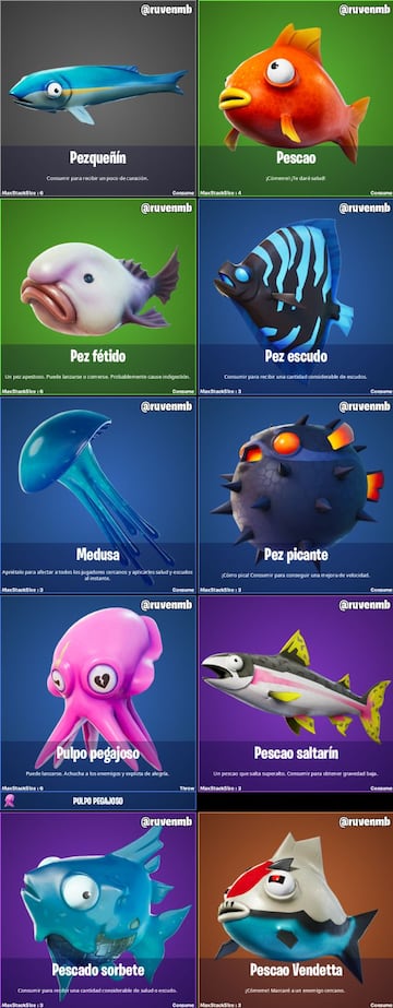 Todos los tipos distintos de peces que hay en la Temporada 6 de Fortnite