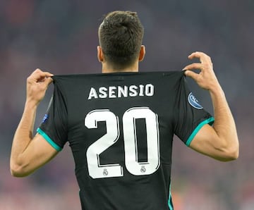 Marco Asensio celebrates his winner for Real Madrid in Wednesday's Champions League semi-final first leg away to Bayern Munich.