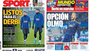 Portadas de los diarios Sport y Mundo Deportivo del d&iacute;a 3 de enero de 2020.