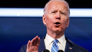 U.S. President-elect Joe Biden delivers remarks during a televised speech on the current economic and health crises at The Queen Theatre in Wilmington, Delaware, U.S., January 14, 2021. REUTERS/Tom Brenner