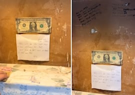Se ponen a reformar la casa y se topan con una misteriosa nota y un billete en la pared del baño: “Da escalofríos”