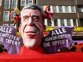 A carnival float depicts late financier and convicted sex offender Jeffrey Epstein with bat wings, on the day of the traditional "Rosenmontag" Rose Monday carnival parade in Duesseldorf, Germany, February 16, 2026. REUTERS/Thilo Schmuelgen