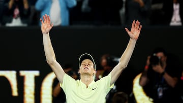 Tennis - Australian Open - Melbourne Park, Melbourne, Australia - January 26, 2025 Italy's Jannik Sinner celebrates winning the final against Germany's Alexander Zverev REUTERS/Edgar Su