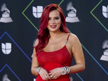 Bella Thorne arrives at the 22nd annual Latin Grammy Awards on Thursday, Nov. 18, 2021, at the MGM Grand Garden Arena in Las Vegas. (Photo by Eric Jamison/Invision/AP) *** Local Caption *** .