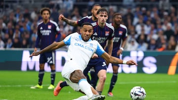 Soccer Football - Ligue 1 - Olympique de Marseille v Olympique Lyonnais - Orange Velodrome, Marseille, France - March 1, 2026 Olympique de Marseille's Pierre-Emerick Aubameyang scores their second goal REUTERS/Manon Cruz