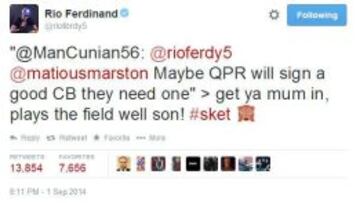 Rio Ferdinand, sancionado tres partidos por insultar en Twitter