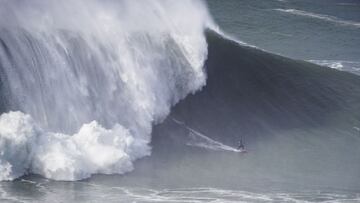 NAZARE, PORTUGAL - FEBRUARY 11: Justine Dupont of France surfing for Team Justine during Heat 4 of the 2020 Nazare Challenge on February 11, 2020 in Nazare, Portugal. (Photo by Damien Poullenot/WSL via Getty Images)