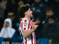 Julián Alvarez celebra su gol al Brujas en la ida.
