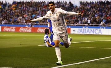 Morata celebra un gol con el Real Madrid.