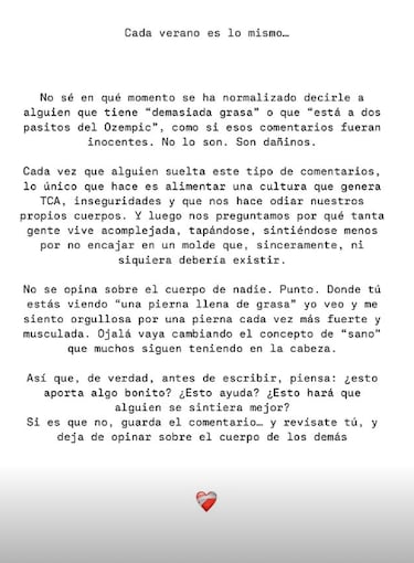 Laura Escanes estalla contra las críticas por su físico: “No sé en qué momento se ha normalizado”