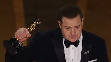 Brendan Fraser accepts the Oscar for Best Actor for "The Whale" during the Oscars show at the 95th Academy Awards in Hollywood, Los Angeles, California, U.S., March 12, 2023. REUTERS/Carlos Barria