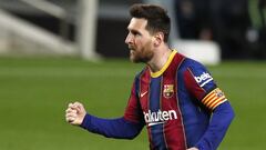 Soccer Football - La Liga Santander - FC Barcelona v SD Huesca - Camp Nou, Barcelona, Spain - March 15, 2021 Barcelona&#039;s Lionel Messi celebrates scoring their fourth goal REUTERS/Albert Gea