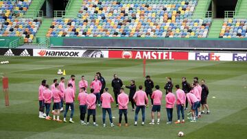 Entrenamiento del Atl&eacute;tico en Lisboa antes de medirse al Sporting. 