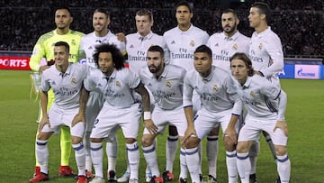 Once del Real Madrid en la final del Mundial de Clubes: Keylor, Ramos, Kroos, Varane, Benzema, Cristiano; Lucas Vázquez, Marcelo, Carvajal, Casemiro y Modric.