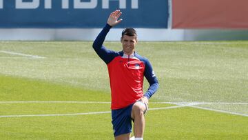 Morata, en un entrenamiento del Atl¨¦tico
