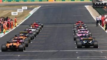 NORTHAMPTON, ENGLAND - JULY 08:  The cars line up on the grid during the Formula One Grand Prix of Great Britain at Silverstone on July 8, 2018 in Northampton, England.  (Photo by Charles Coates/Getty Images)