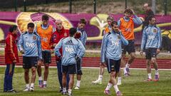 Spain&#039;s national soccer coach Vicente del Bosque (4th L) gives instructions to his players during a training session at Gniewino June 6, 2012. The defending champions will play their first match of the Euro 2012 against Italy in Gdansk on June 10.   