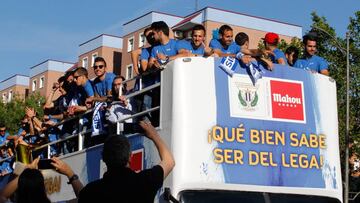 La plantilla del Leganés celebra el ascenso a Primera División.
