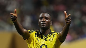 Soccer Football - FIFA Club World Cup - Round of 16 - Borussia Dortmund v CF Monterrey - Mercedes-Benz Stadium, Atlanta, Georgia, U.S. - July 1, 2025 Borussia Dortmund's Serhou Guirassy celebrates scoring their second goal IMAGN IMAGES via Reuters/Brett Davis
