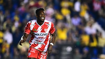 Diber Cambindo celebrates his goal 0-2 of Necaxa during the 7th round match between America and Necaxa as part of the Liga BBVA MX, Torneo Clausura 2025 at Ciudad de los Deportes Stadium, on February 14, 2025 in Mexico City, Mexico.