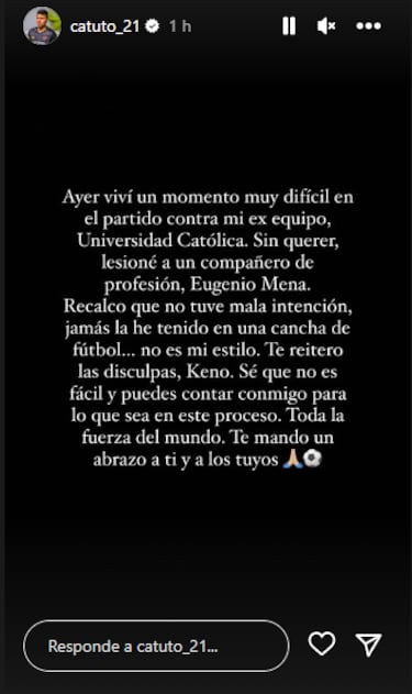 Rebolledo se descarga tras fracturar a Mena: “Ayer viví un momento...”