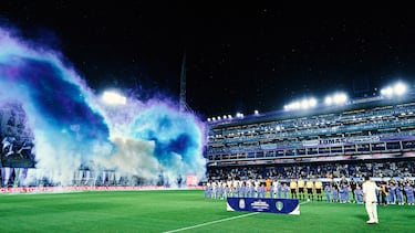 Ambiente en La Bombonera antes del inicio del partido.