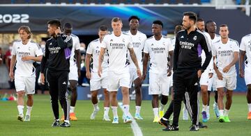 Los jugadores, durante un calentamiento.