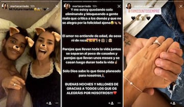 Imágenes de Marta Carriedo en Instagram Stories al anunciar su boda con Jonathan Dos Santos