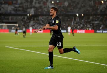 Soccer Football - FIFA Club World Cup Third Place Match - Al Jazira vs CF Pachuca - Zayed Sports City Stadium, Abu Dhabi, United Arab Emirates - December 16, 2017   Pachuca's Franco Jara celebrates scoring their second goal    REUTERS/Matthew Childs