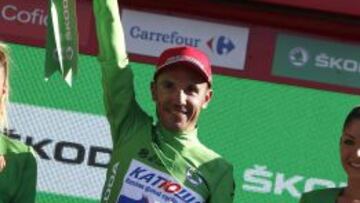 Purito Rodriguez, en el podio de Cercedilla al t&eacute;rmino de la vig&eacute;sima etapa de la Vuelta a Espa&ntilde;a.