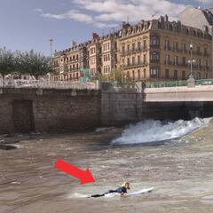 Una marea de 5 metros permite a Ben Gravy surfear en el río Urumea