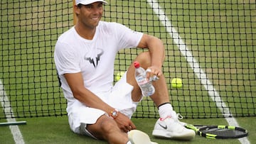 LONDON, ENGLAND - JULY 09:  Rafael Nadal of Spain looks on in a training session at Wimbledon on July 9, 2017 in London, England.  (Photo by Julian Finney/Getty Images)