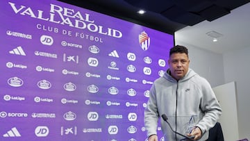 VALLADOLID, 05/06/2023.-El presidente del Real Valladolid, Ronaldo Nazário, comparece este lunes en rueda de prensa tras cerrar ayer el equipo la temporada con un descenso a segunda categoría.EFE/Nacho Gallego
