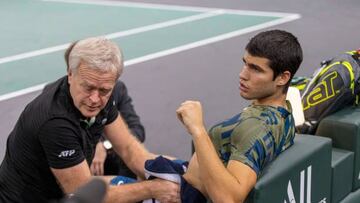 PARIS, FRANCE - NOVEMBER 04: Carlos ALCARAZ of Spain during the 5 day of the ATP Masters 1000 Rolex Paris Masters on November 4, 2022 in Paris, France. (Photo by Tnani Badreddine/DeFodi Images via Getty Images)