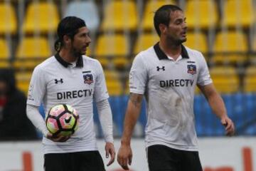 Futbol, Everton vs Colo Colo.
Decimotercera fecha, campeonato de Clausura 2016/17
Los jugadores de Colo Colo se lamentan luego deL gol de Everton durante el partido de primera division en el estadio Sausalito en ViÃ±a del Mar, Chile.
07/05/2017
Marcelo Hernandez/Photosport***************

Football, Everton vs Colo Colo.
13th date, Clousure Championship 2016/17
Colo Colo's players react after goal of  Everton during the first division football match at Sausalito  stadium in ViÃ±a del Mar, Chile.
07/05/2017
Marcelo Hernandez/Photosport