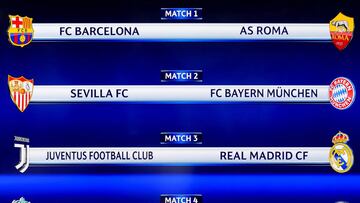 Así quedó el Sorteo Champions: Juve-Real Madrid, Barça-Roma y Sevilla-Bayern