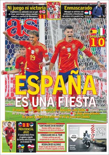 España es una fiesta, bravissimo... las portadas en prensa tras la victoria ante Italia