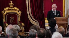 Britain's King Charles III speaks during a meeting of the Accession Council in the Throne Room inside St James's Palace in London on September 10, 2022, to proclaim him as the new King. - Britain's Charles III was officially proclaimed King in a ceremony on Saturday, a day after he vowed in his first speech to mourning subjects that he would emulate his "darling mama", Queen Elizabeth II who died on September 8. (Photo by Jonathan Brady / POOL / AFP) (Photo by JONATHAN BRADY/POOL/AFP via Getty Images)