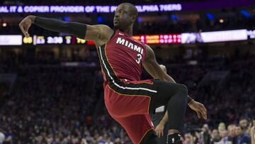 PHILADELPHIA, PA - APRIL 16: Dwyane Wade #3 of the Miami Heat watches his shot in the third quarter against the Philadelphia 76ers during Game Two of the first round of the 2018 NBA Playoff at Wells Fargo Center on April 16, 2018 in Philadelphia, Pennsylvania. The Heat defeated the 76ers 113-103. NOTE TO USER: User expressly acknowledges and agrees that, by downloading and or using this photograph, User is consenting to the terms and conditions of the Getty Images License Agreement.   Mitchell Leff/Getty Images/AFP
 == FOR NEWSPAPERS, INTERNET, TELCOS &amp; TELEVISION USE ONLY ==