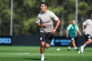 El centrocampista Gabri Veiga, durante un entrenamiento de pretemporada con el Celta.