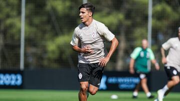 El centrocampista Gabri Veiga, durante un entrenamiento de pretemporada con el Celta.