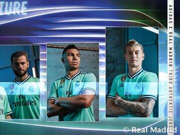 The club have presented their third strip along with Adidas, which has been inspired by innovation and technology behind the new Santiago Bernabéu with an intense green colour.