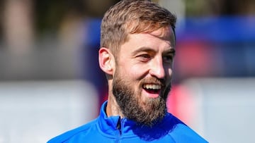 Jorge Pulido, jugador de la SD Huesca, durante una sesión de entrenamiento.