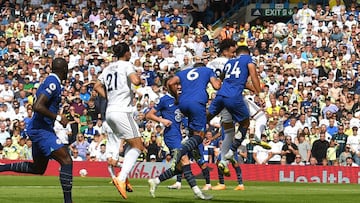 LEEDS, ENGLAND - AUGUST 21:  Leeds United's Rodrigo Moreno scores his sides 2nd goal during the Premier League match between Leeds United and Chelsea FC at Elland Road on August 21, 2022 in Leeds, United Kingdom. (Photo by Dave Howarth - CameraSport via Getty Images)