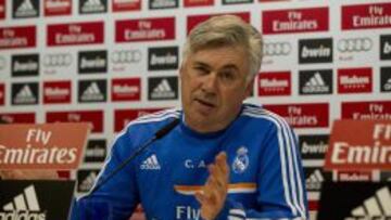Carlo Ancelotti durante la rueda de prensa previa al derbi de Copa ante el Atlético.