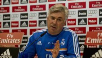 Carlo Ancelotti durante la rueda de prensa previa al derbi de Copa ante el Atl&eacute;tico.