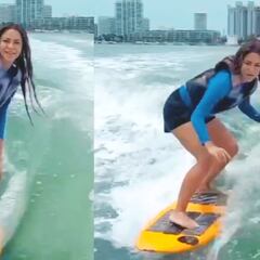 Shakira shows off her surfing skills again and gives a sneak peak of a new song