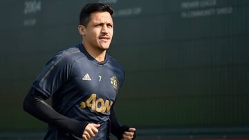 MANCHESTER, ENGLAND - APRIL 09: Alexis Sanchez of Manchester United walks off after the Manchester United training session ahead of the UEFA Champions League Quarter Final First Leg match between Manchester United v FC Barcelona at Aon Training Complex on April 09, 2019 in Manchester, England. (Photo by Nathan Stirk/Getty Images)